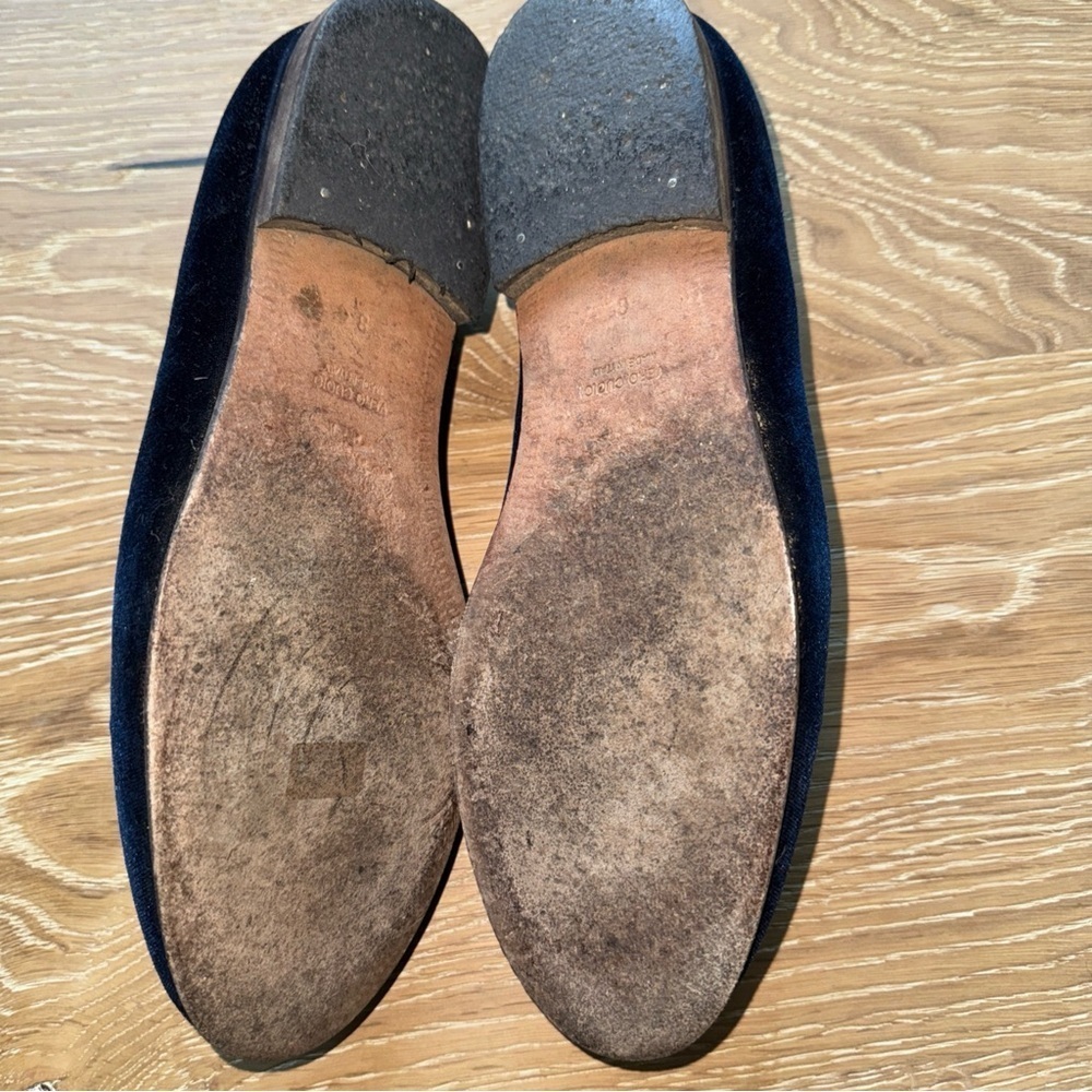 Del Toro Navy Velvet dog heart loafers flats slippers Womens 8 Italian Luxury - Picture 6 of 9